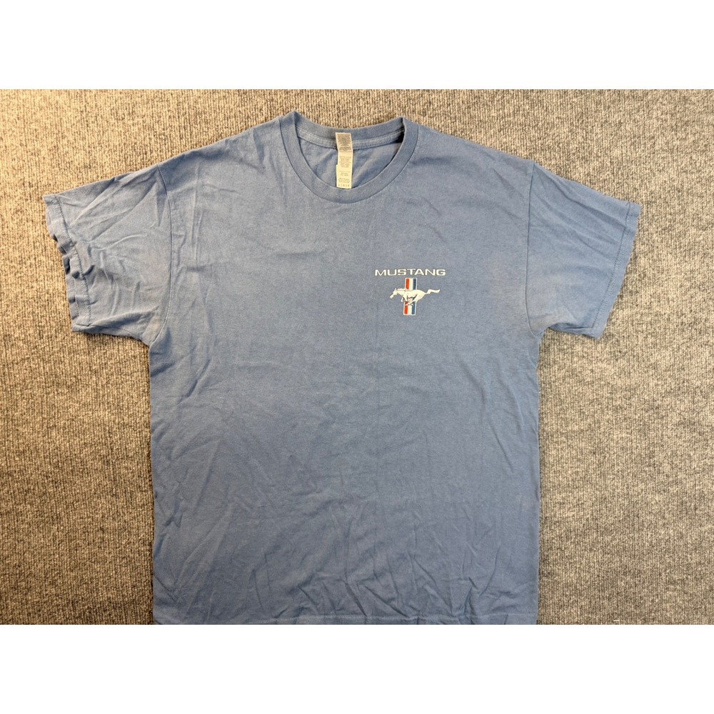 Ford Mustang Graphic Tee Large Blue Cotton Gildan Short Sleeve Car Shirt Men L